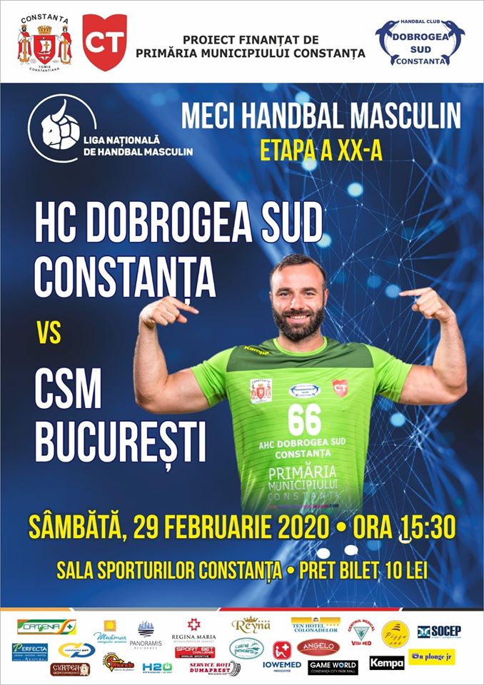 afis HC Dobrogea Sud Constanta vs CSM Bucuresti 29.02.2020